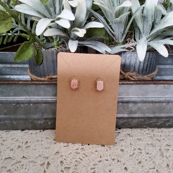 Faux Druzy Stone Stud Earrings in Rose Gold Peach - Picture 5 of 11